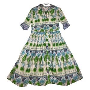 Dizzy Lizzie Mrs. Maisel 100 Cotton Lined Pockets White Blue Green Size S Dress